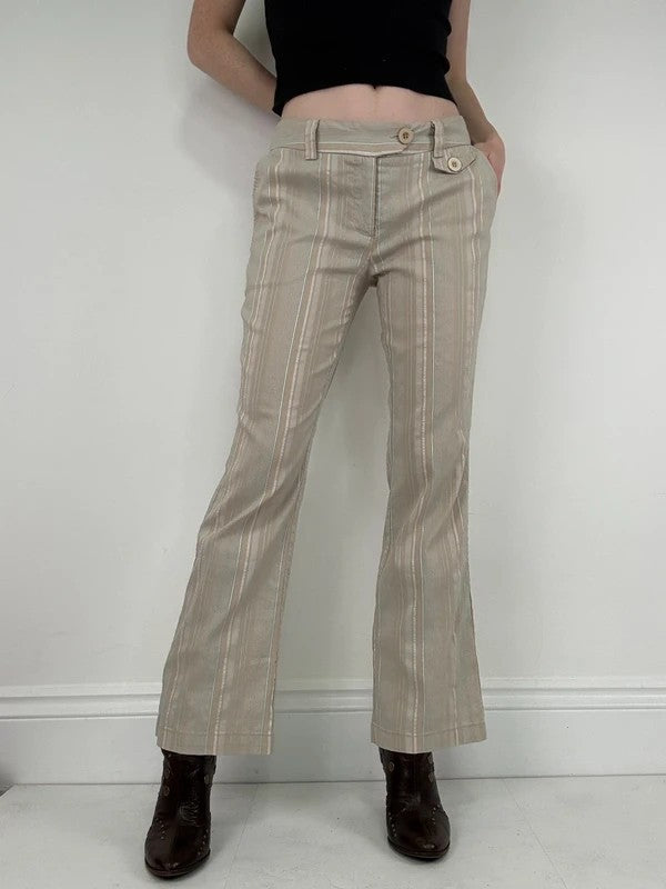 Pinstripe cream cargo flare vintage trousers