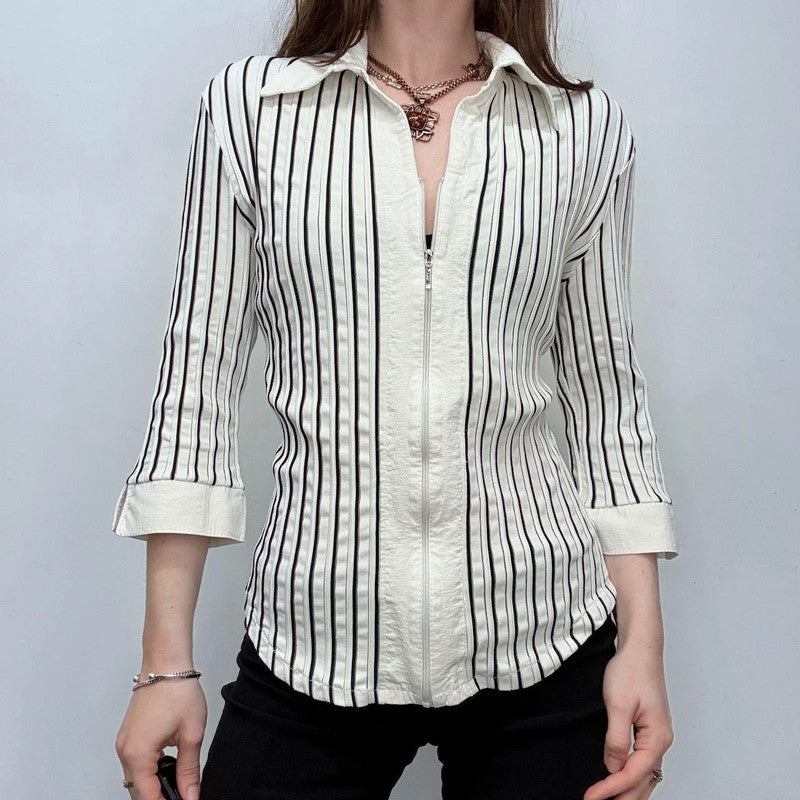 fitted pinstripe zip shirt