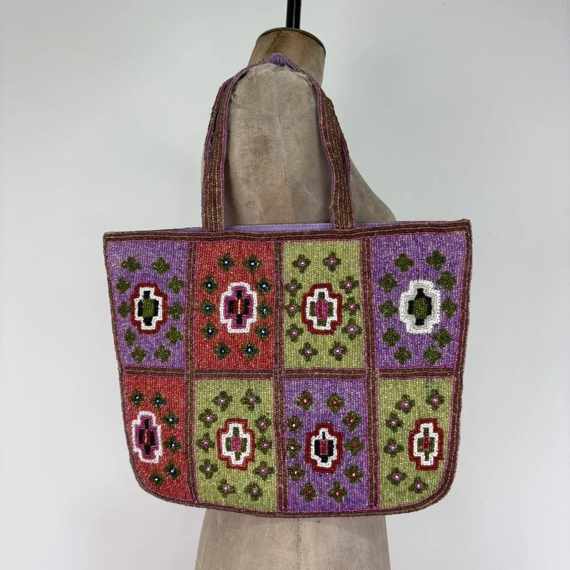 Beaded patchwork hippy boho tote handbag