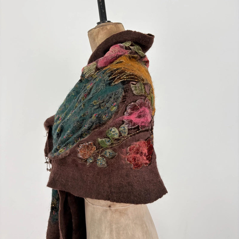 brown felt silk boho fairy scarf