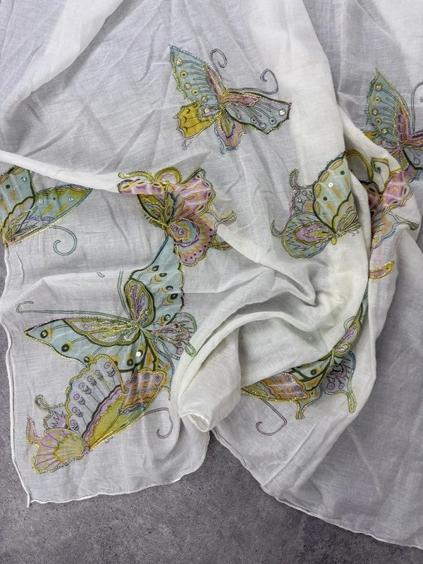 White cotton sheer butterfly summer maxi cover-up