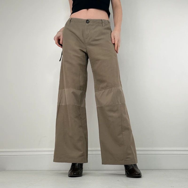 low rise khaki wide leg utility pants