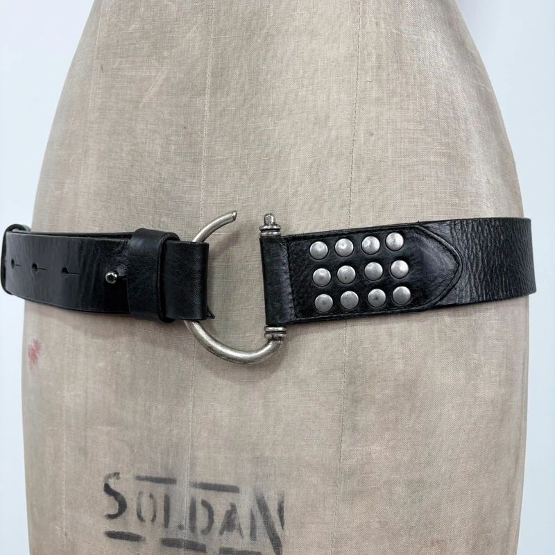 black leather studded silver metal belt