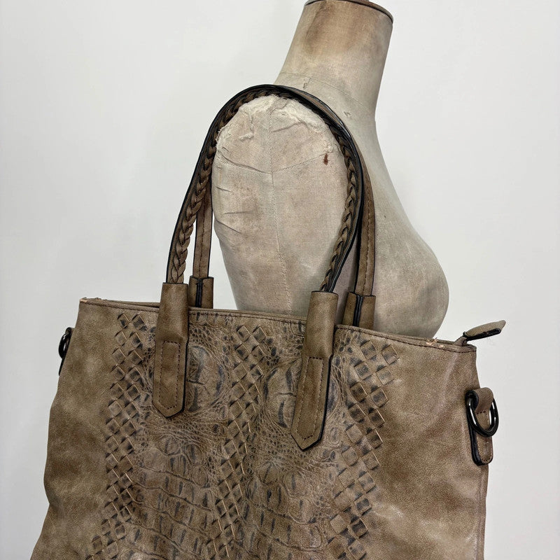 brown textured snake skin bag