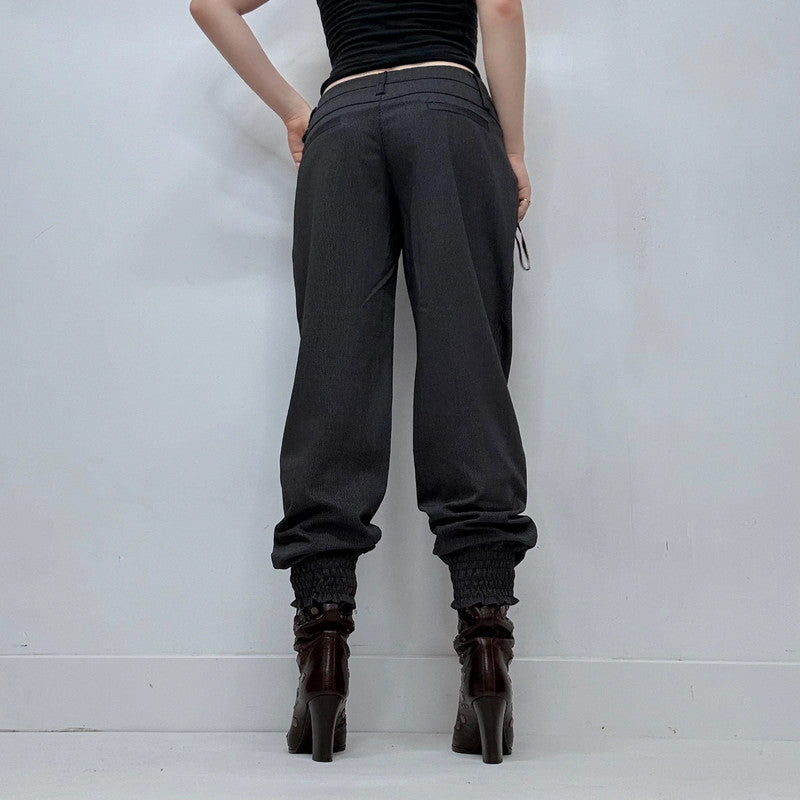 grey pleated front puff slouch trousers
