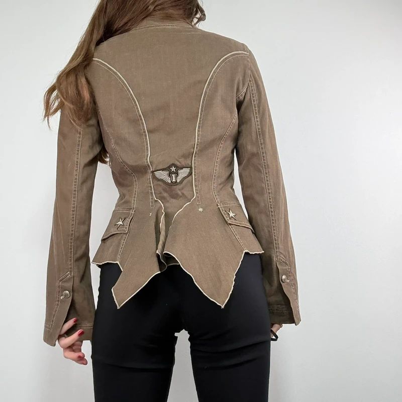 Khaki asymmetric fitted military jacket