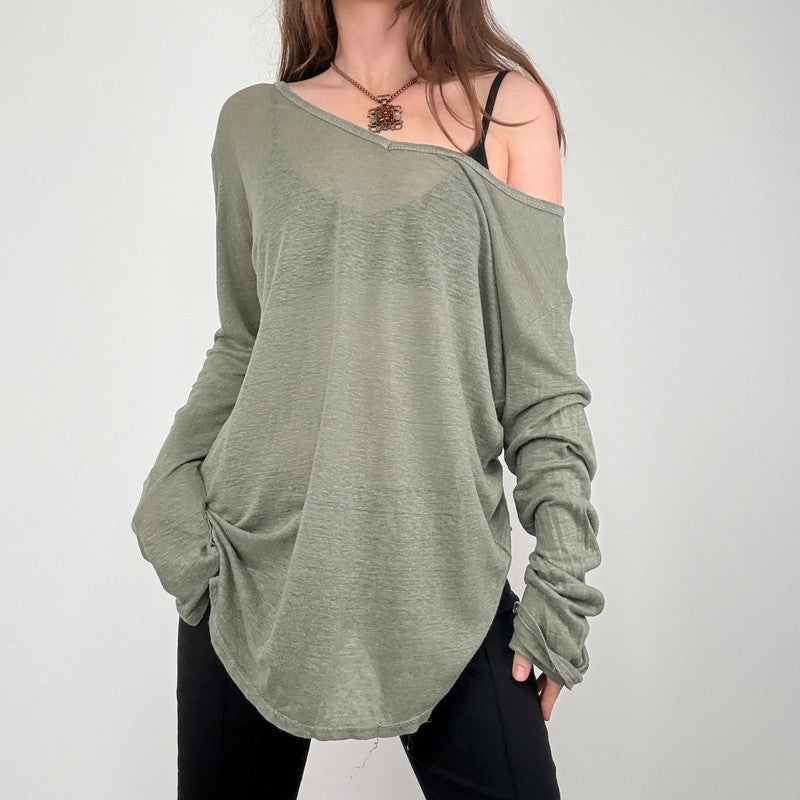 sheer khaki linen slouchy t-shirt