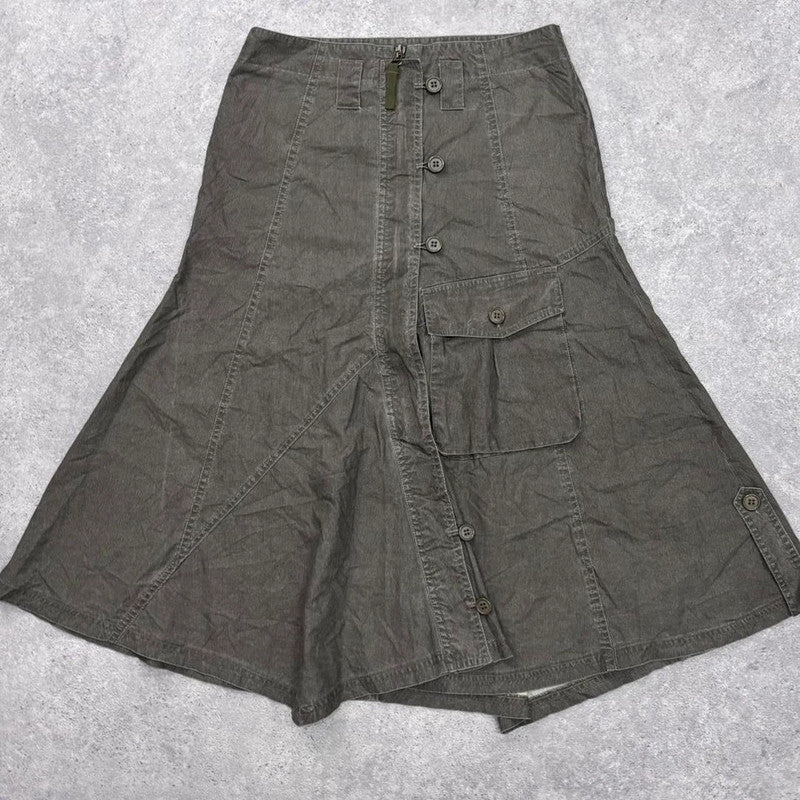 khaki cargo flare ruffle skirt