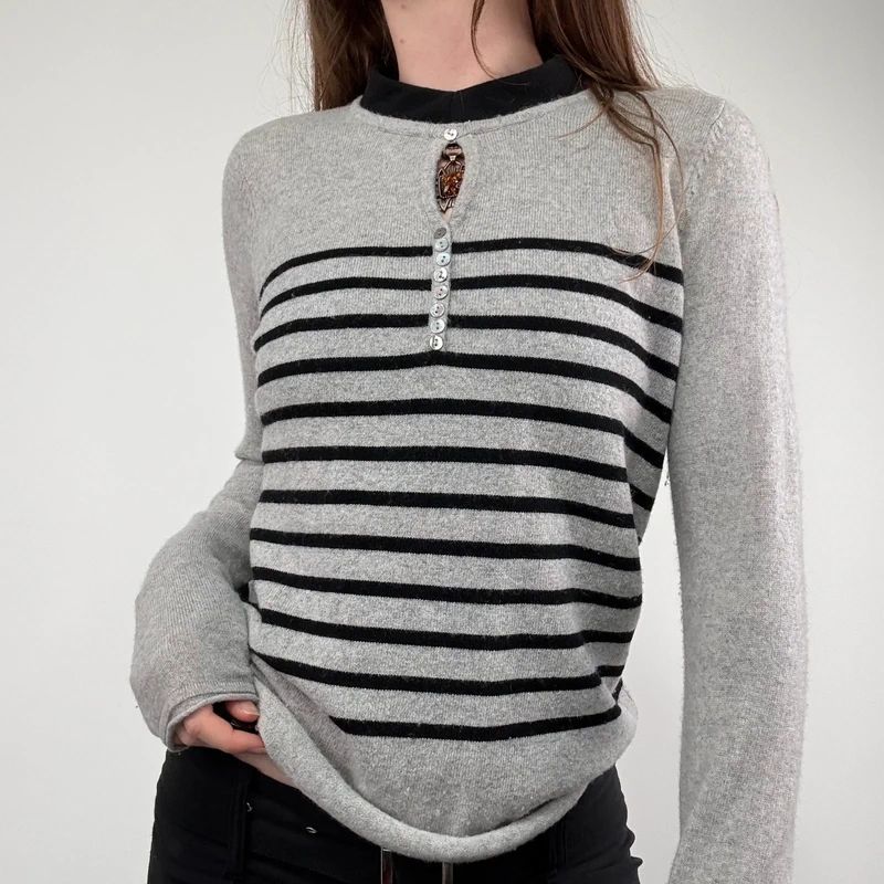 grey striped cashmere jumper