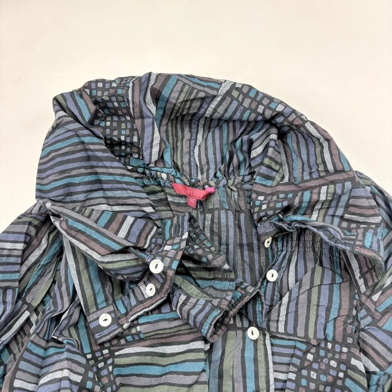 Asymmetric fold over draped checked pinstripe Shirt