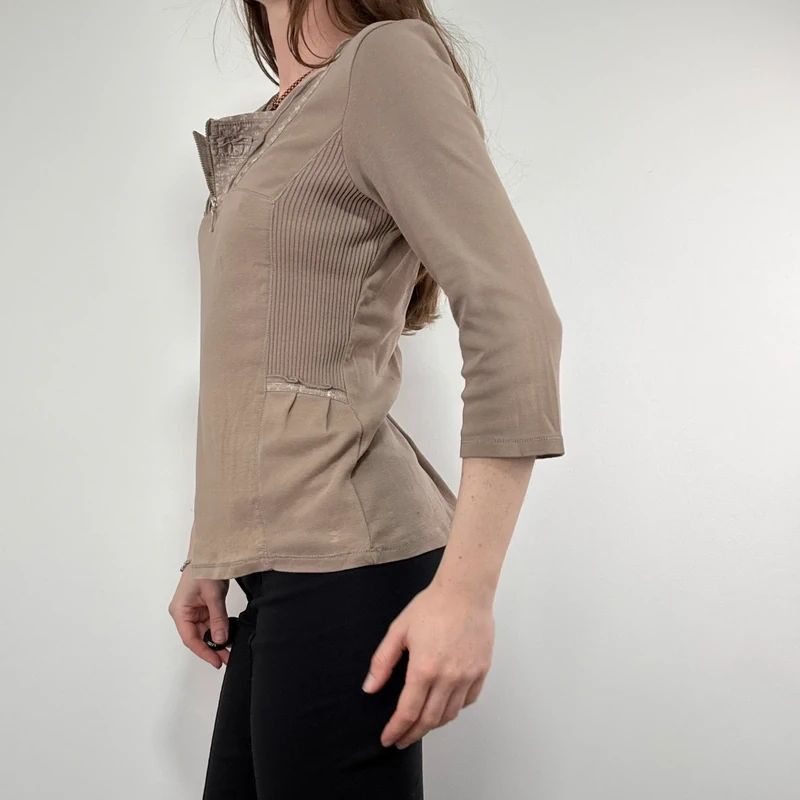 khaki cotton 3/4 length sleeve t-shirt