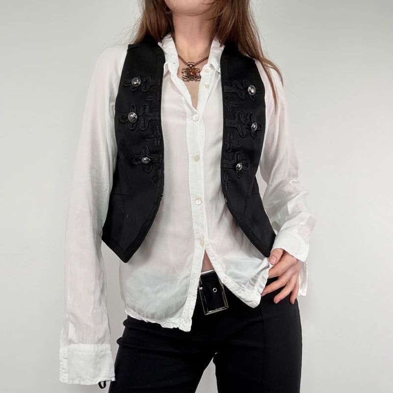 black military cropped napolionic waistcoat