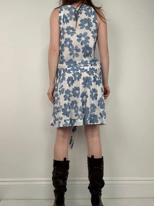 Love moschino blue cotton floral printed flared dress