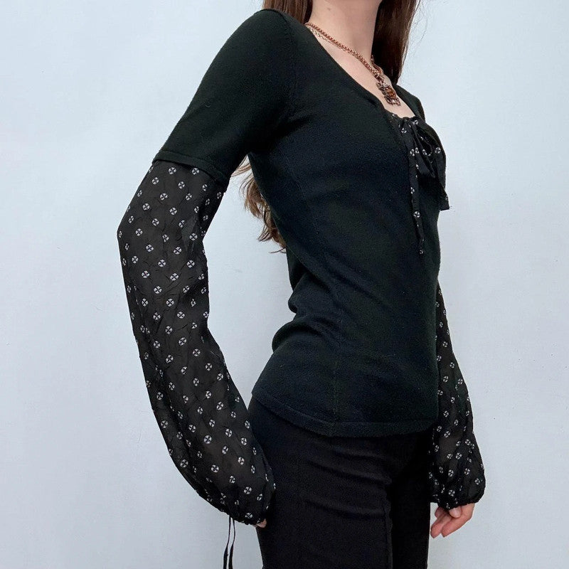 black fitted flared puff shirt