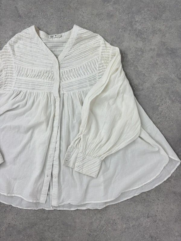 white cotton pleated flared french blouse Orfeo Paris