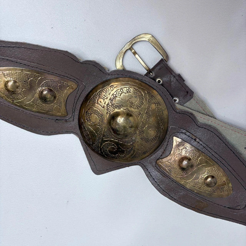 brown western leather studded metal belt