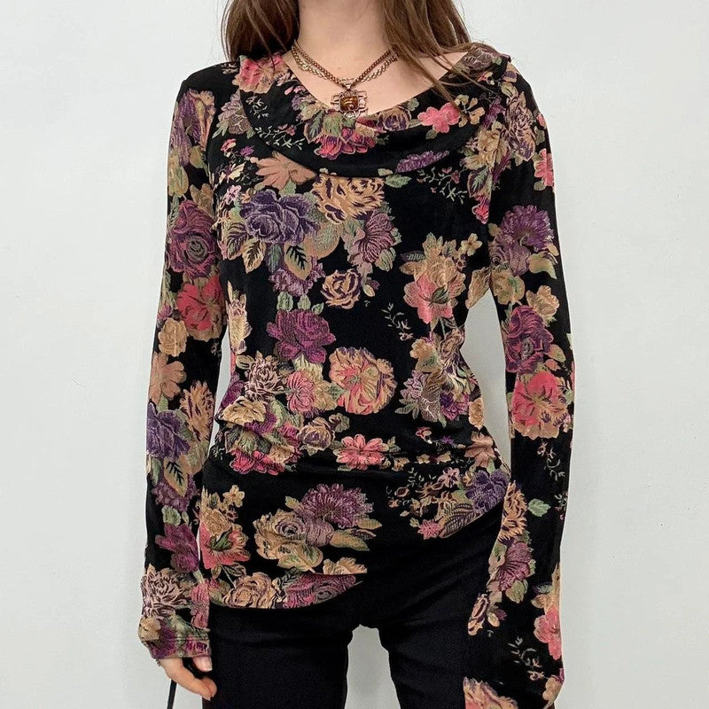 slouchy floral draped neck t-shirt