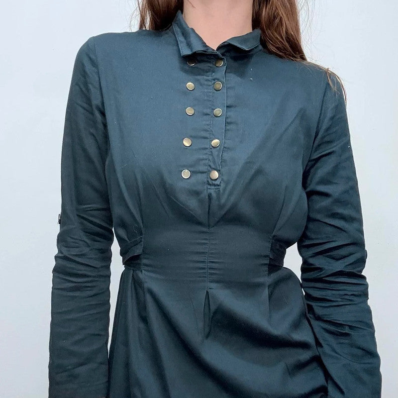 Navy flared studded shirt