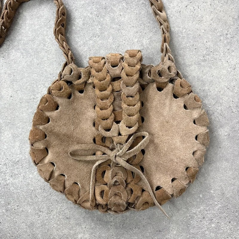 Boho suede circle woven crossbody bag