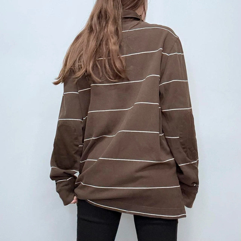 slouchy brown striped cotton rugby top