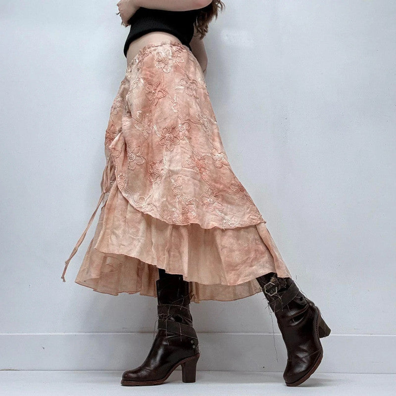 layered cinched fairy linen pink skirt