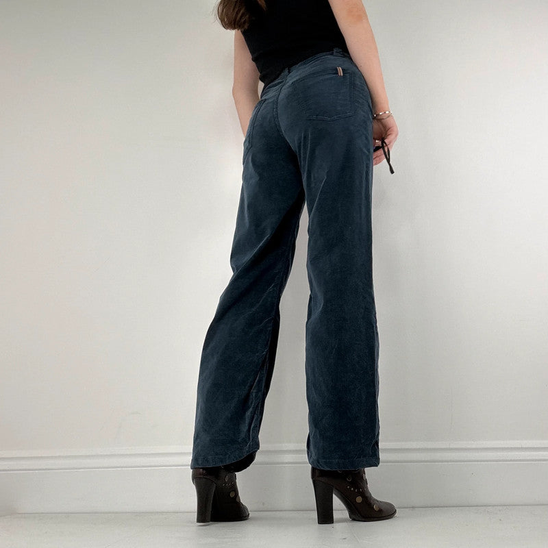 navy blue velvet flared trousers