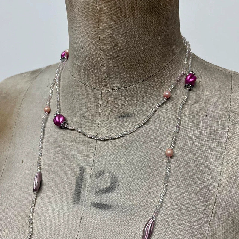 Long pink beaded necklace