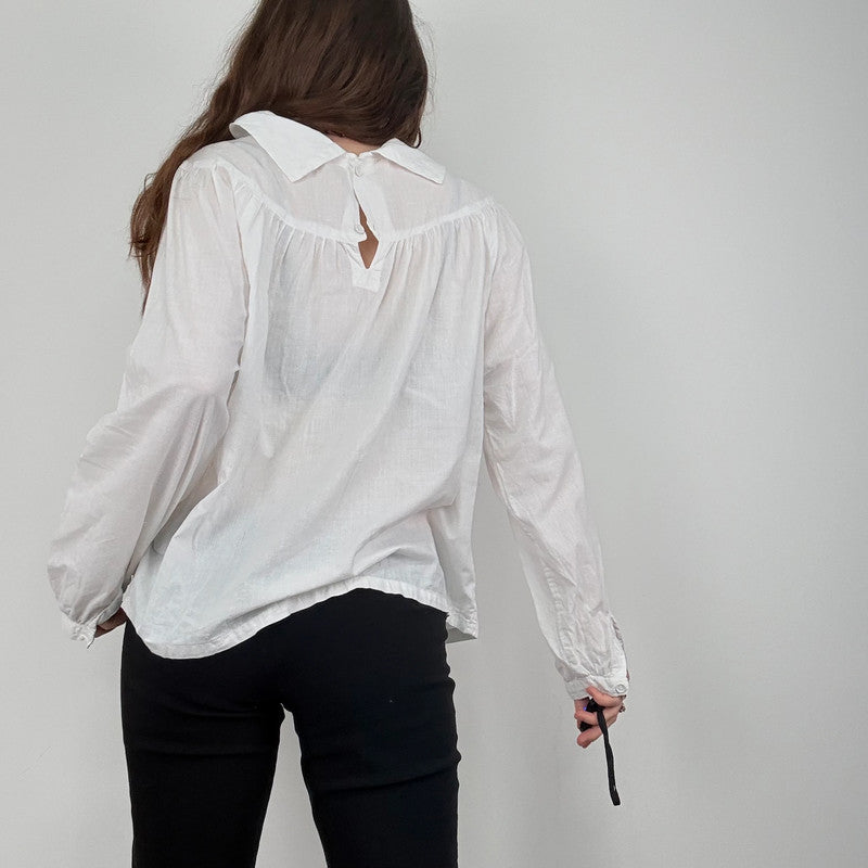 white cotton lace puff shirt
