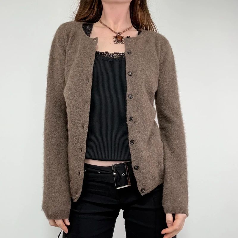 Kujten brown cashmere fluffy cardigan