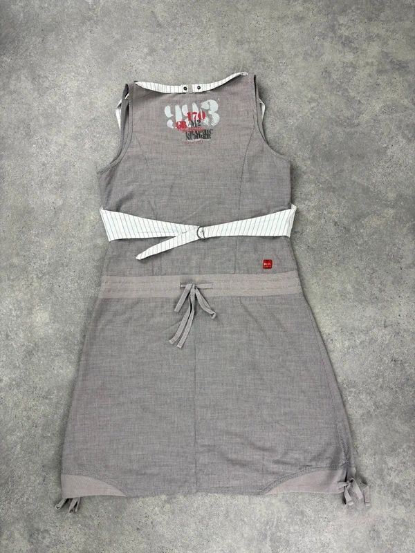 Grey pinstriped layered waistcoat dress