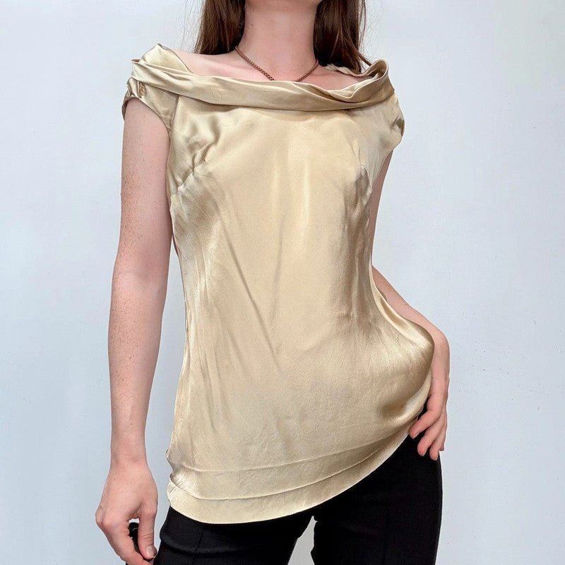 gold silk bias cut flutter vest top