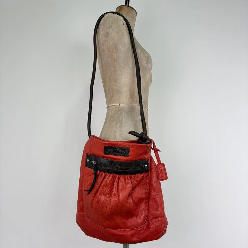 Vintage Red leather ruched pouch bag