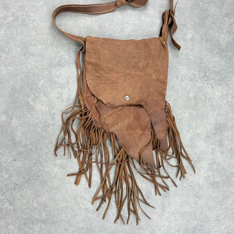Vintage tan boho fringe satchel suede bag