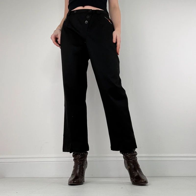 black asymmetric button grunge trousers