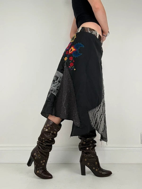 Patchwork embroidered asymmetric skirt