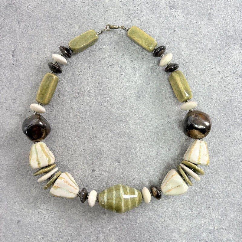 Chunky green brown bead necklace