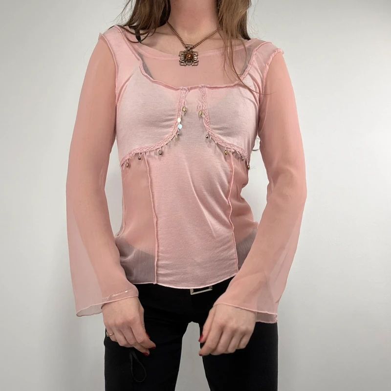 pink flared long sleeve t-shirt