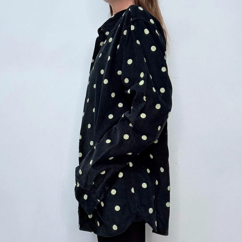 black polkadot button up oversized shirt
