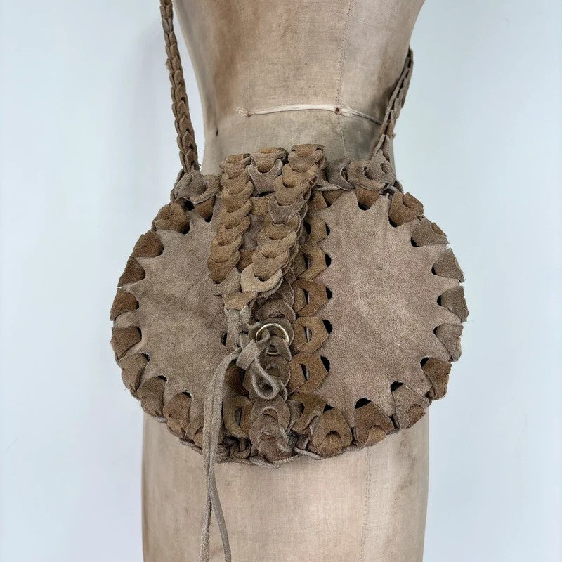Boho suede circle woven crossbody bag