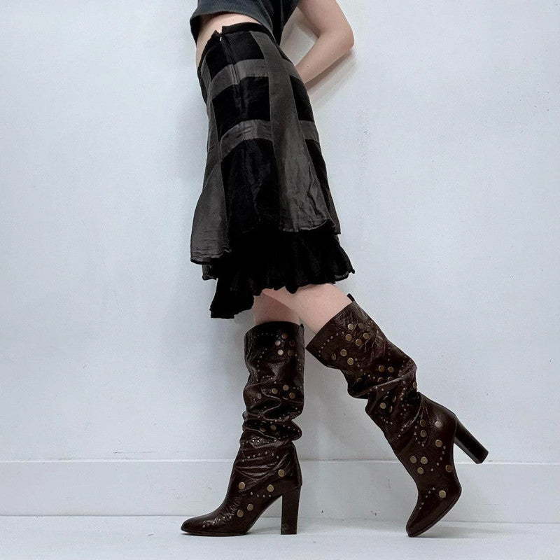 black layered flared ruffle silk skirt