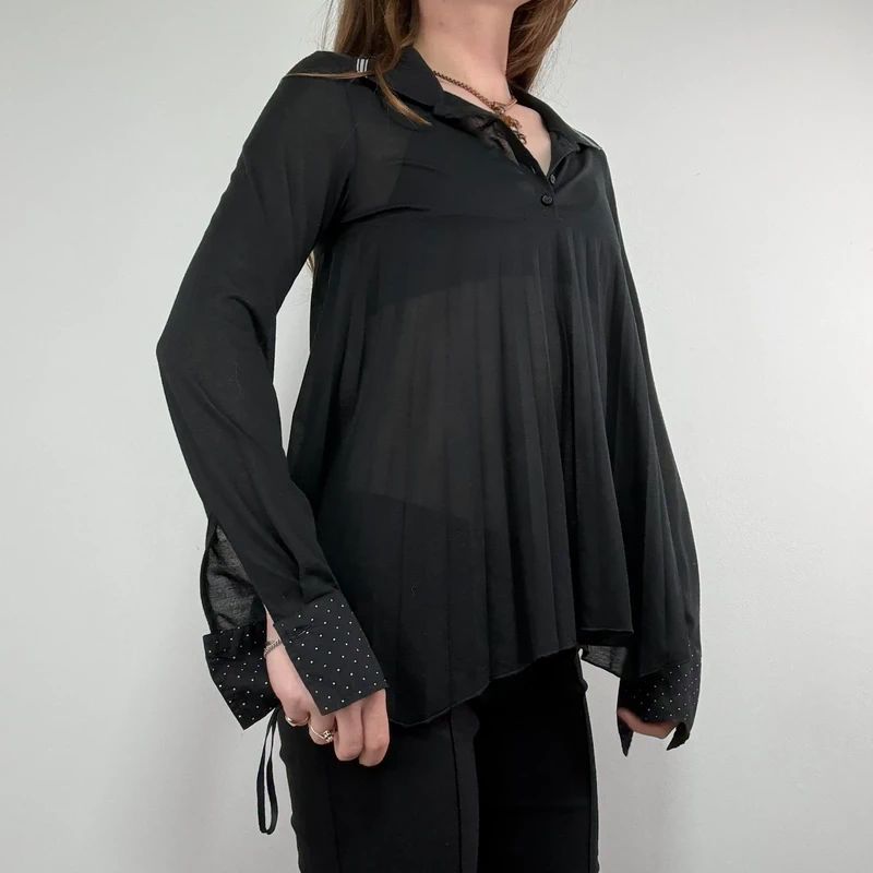 Black Cop Copine pleated flared shirt