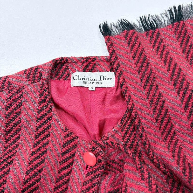 Christian Dior herringbone wrap scarf wool coat