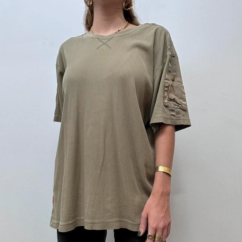khaki ribbed military tshirt