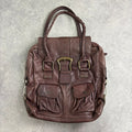 Brown buckle Y2K pocket slouchy tote bag