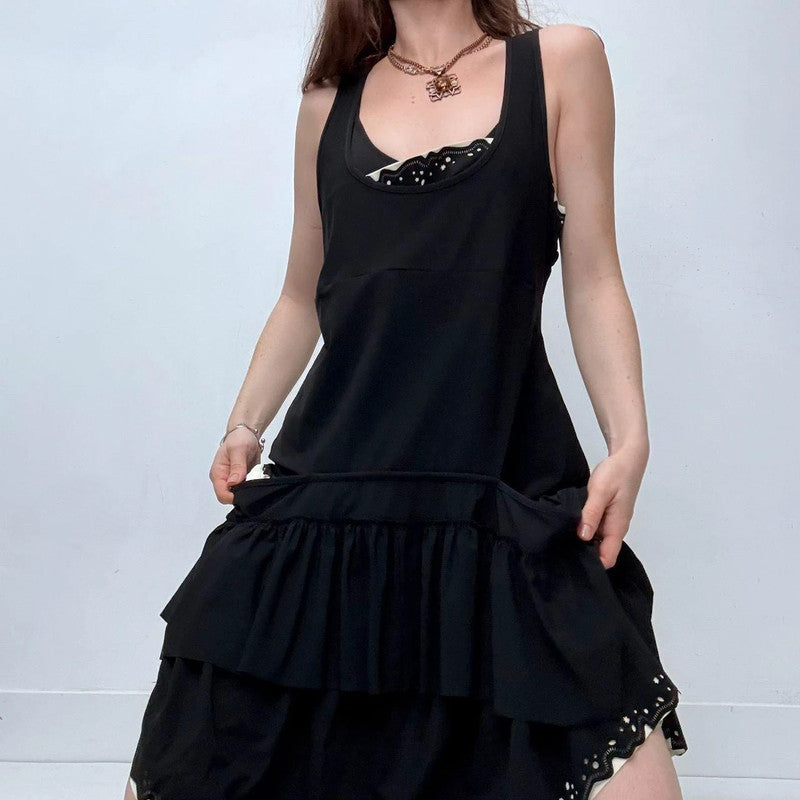 black layered pleated midi dress