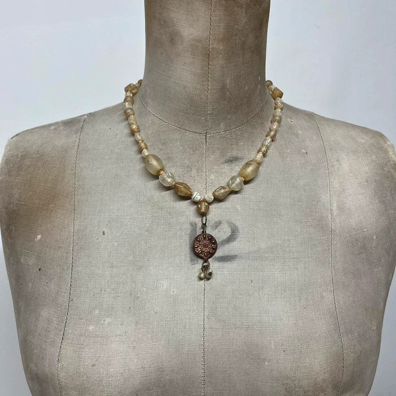 Hippie boho distressed bead necklace