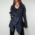 Navy Pinstripe Asymmetric Ruffle Jacket