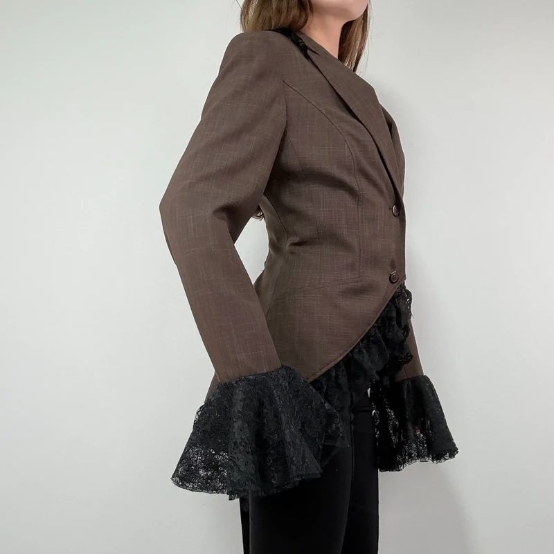 brown steampunk flared lace corset jacket