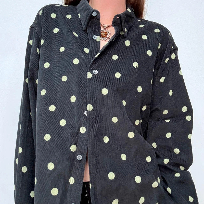 black polkadot button up oversized shirt