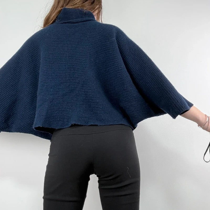 blue wool ribbed cape batwing jumper
